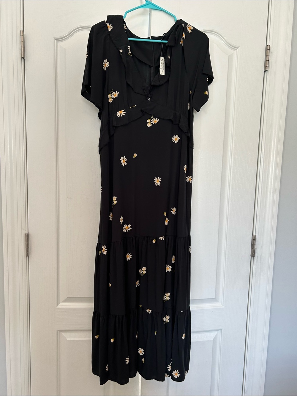 Madewell Ruffled Tiered Maxi Dress Lazy Daisies Black Floral Size 10 NWT